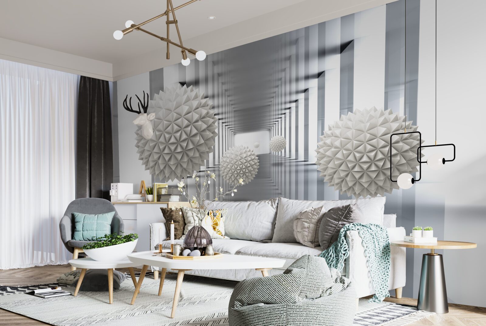 Fototapeta perspektívny tunel, osvetlený a ozdobený balónmi