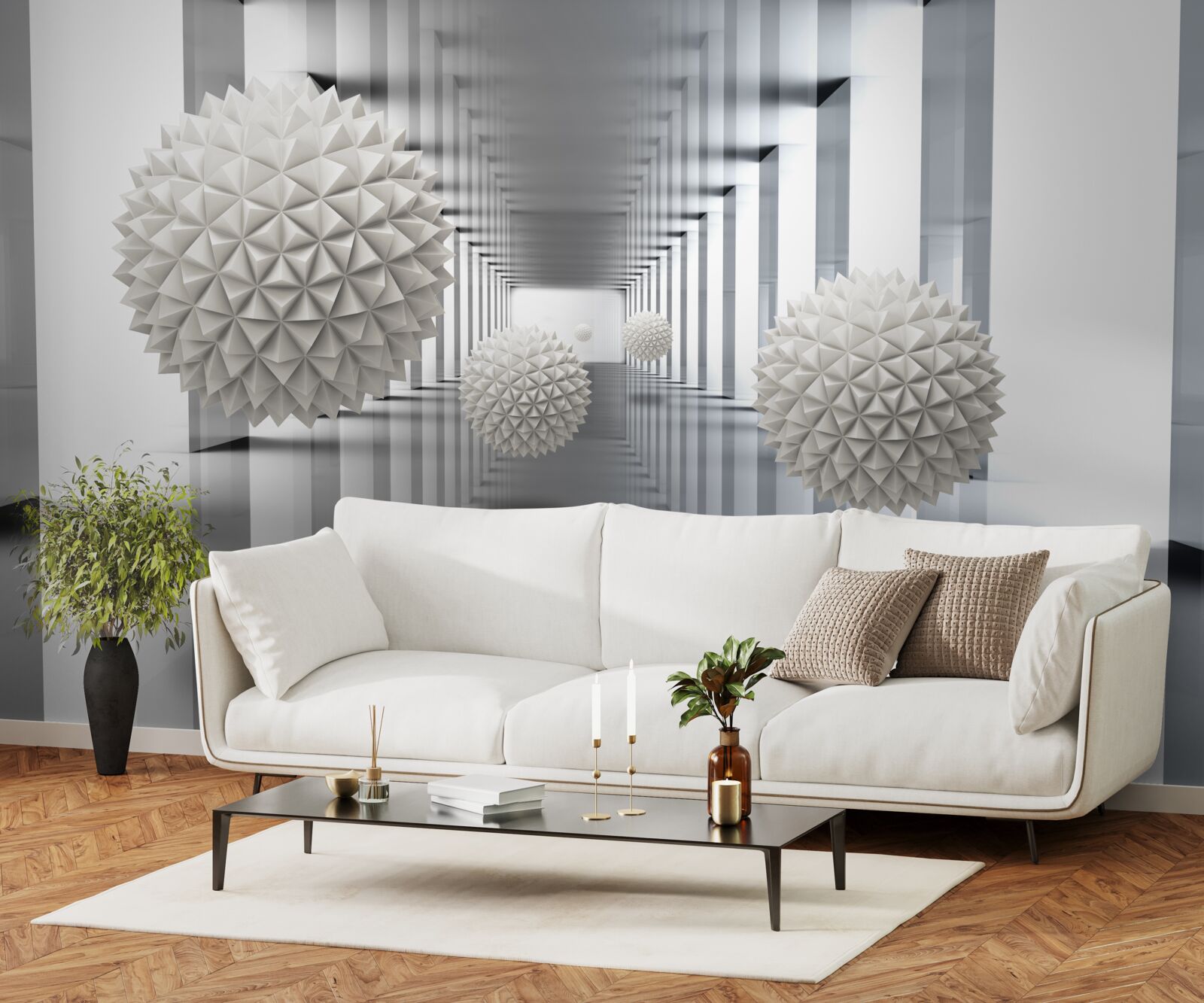 Fototapeta perspektívny tunel, osvetlený a ozdobený balónmi