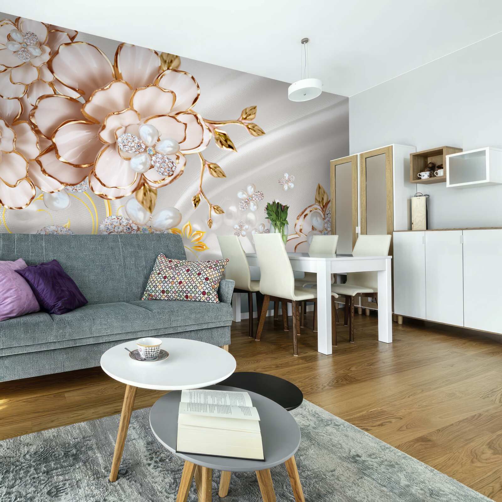 Fototapeta pivonky pokryté perlami zlatých odtieňov