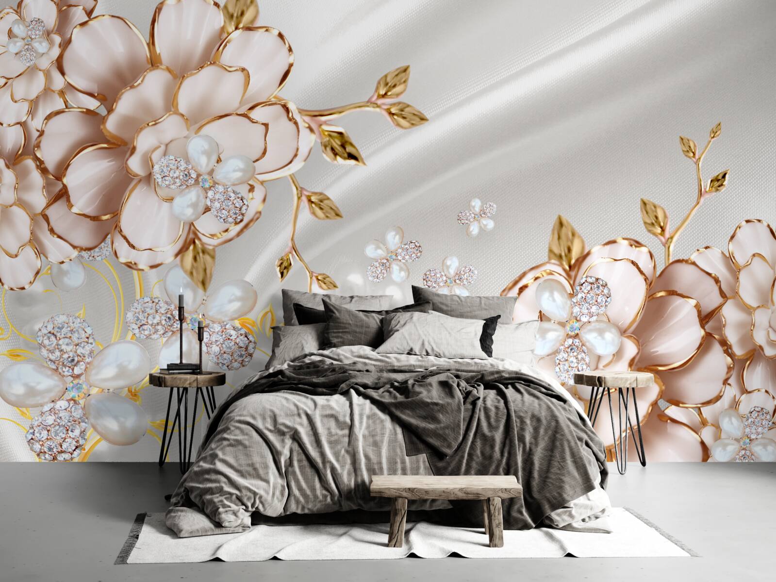 Fototapeta pivonky pokryté perlami zlatých odtieňov