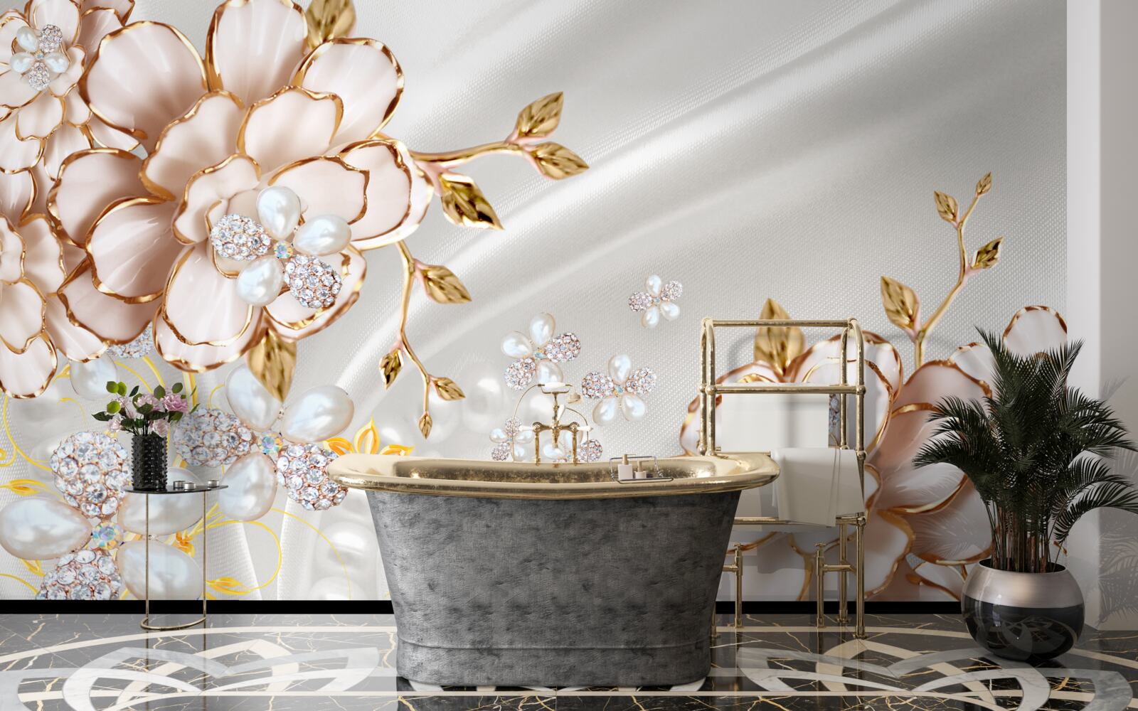 Fototapeta pivonky pokryté perlami zlatých odtieňov