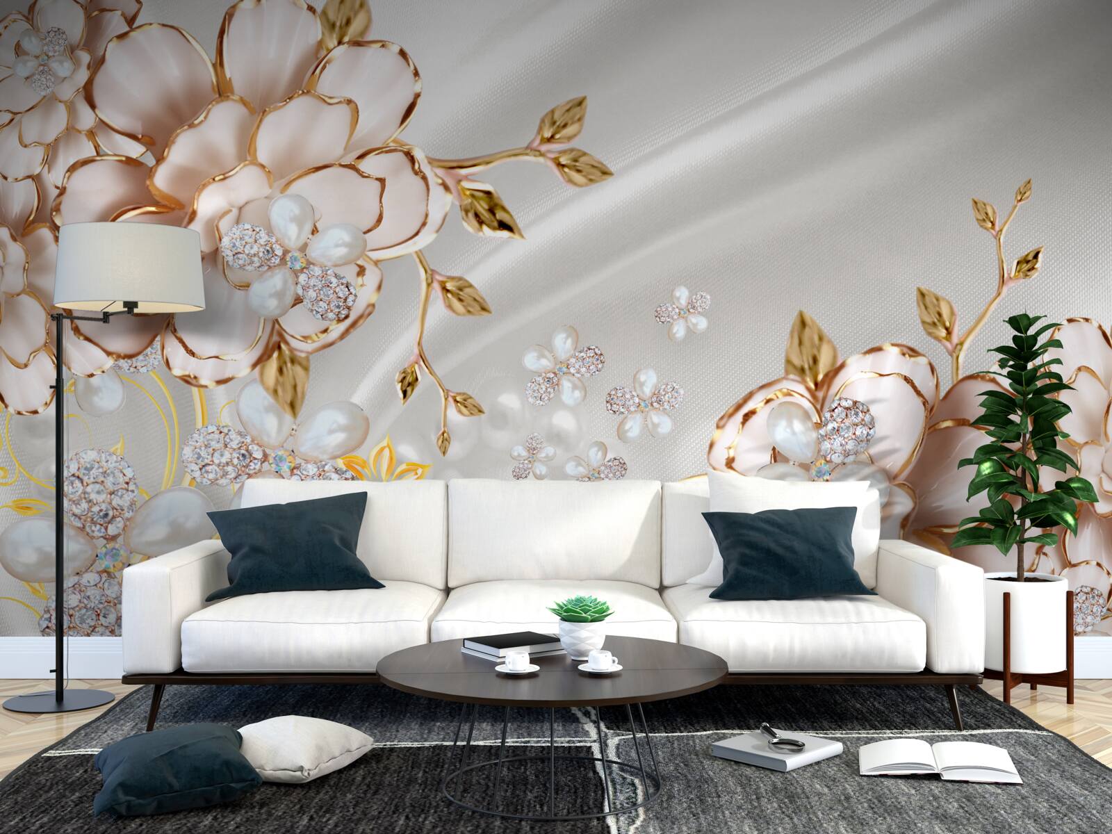 Fototapeta pivonky pokryté perlami zlatých odtieňov