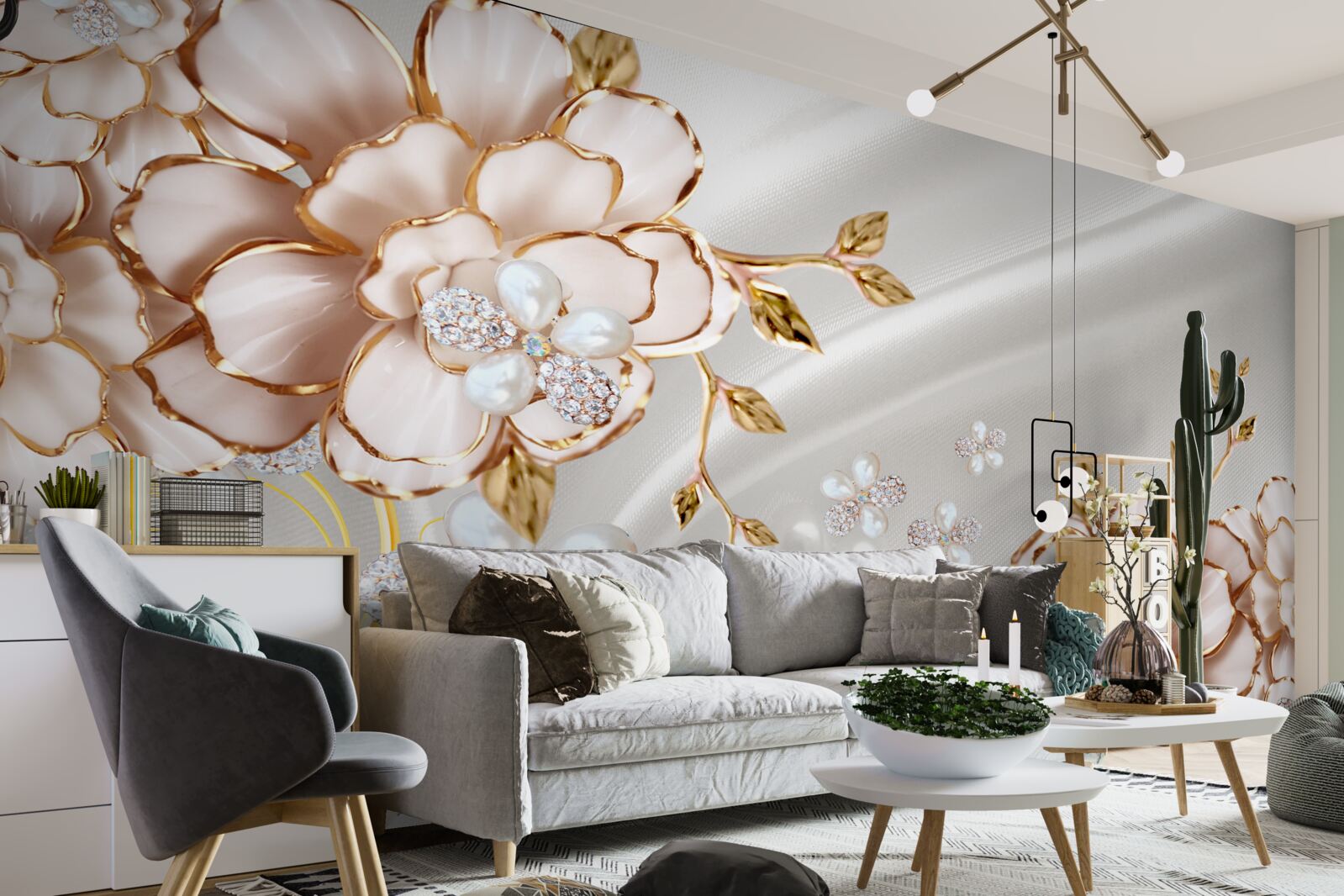 Fototapeta pivonky pokryté perlami zlatých odtieňov