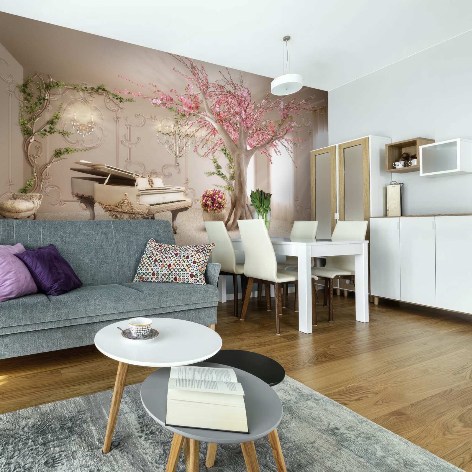 Fototapeta magická obývačka so stromom sakura