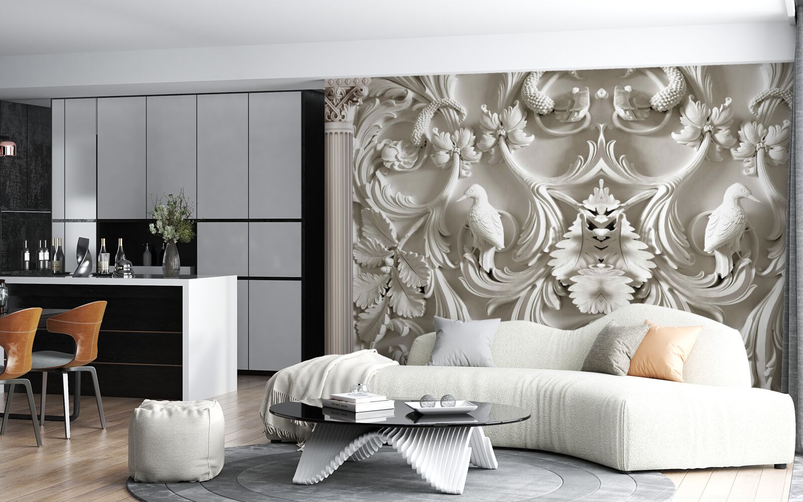 Fototapeta objemové biele detaily na stene