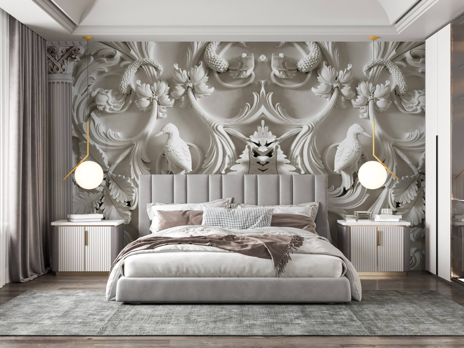 Fototapeta objemové biele detaily na stene