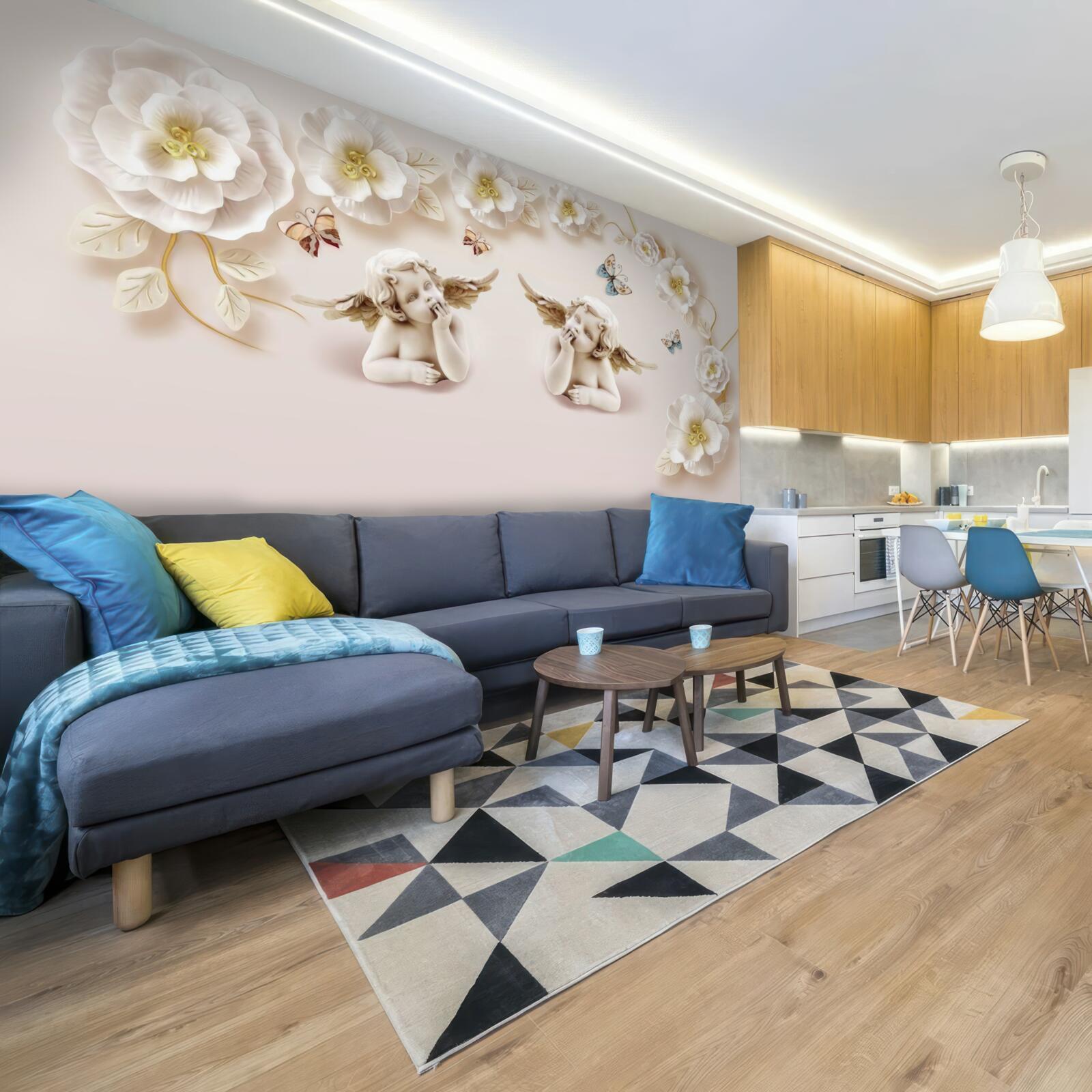 Fototapeta pár anjelov, snehobiele ruže a nočné motýle