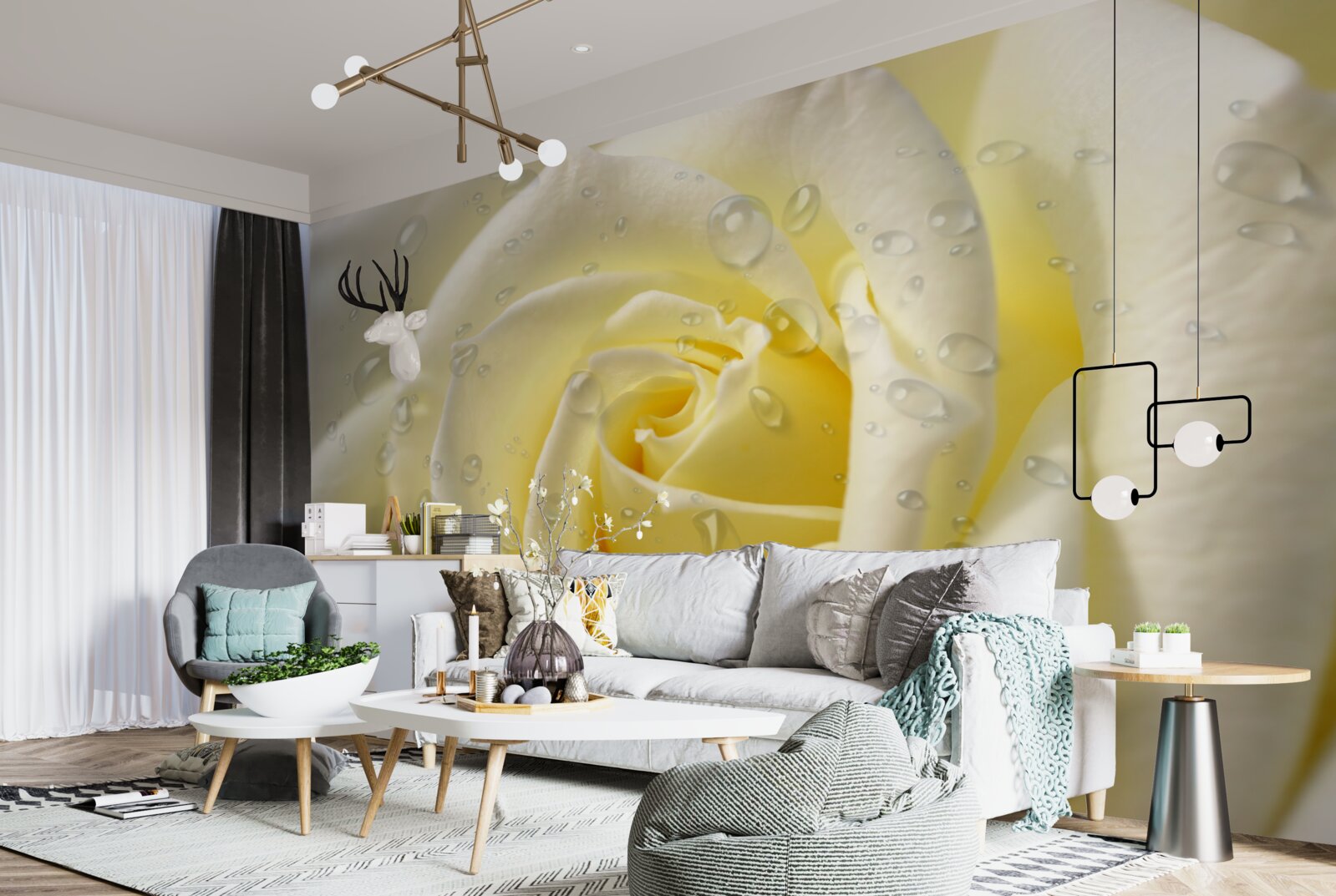 Fototapeta kvapky dažďa na žltej ruži