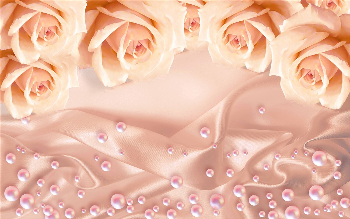 Fototapeta perly a oranžové ruže