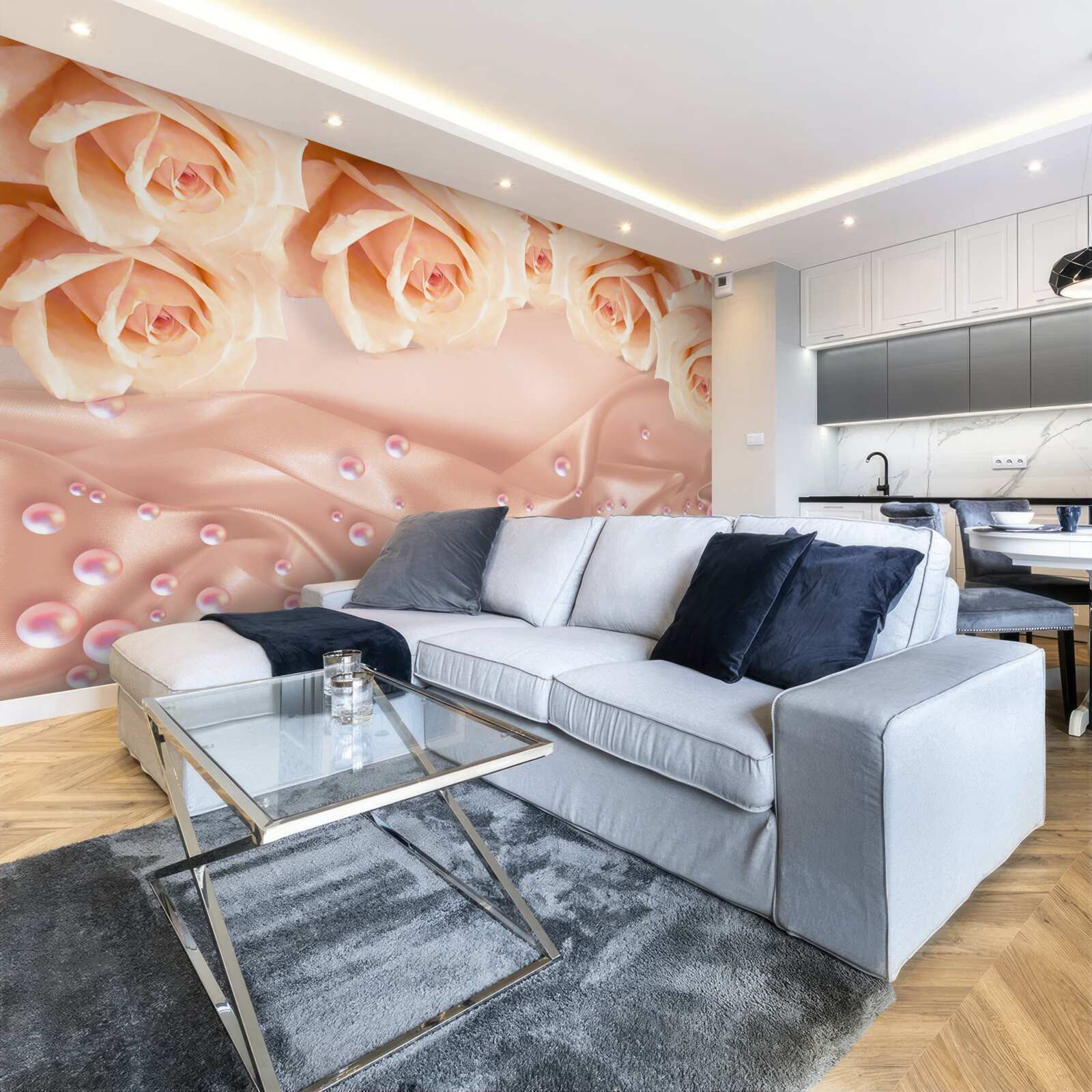 Fototapeta perly a oranžové ruže