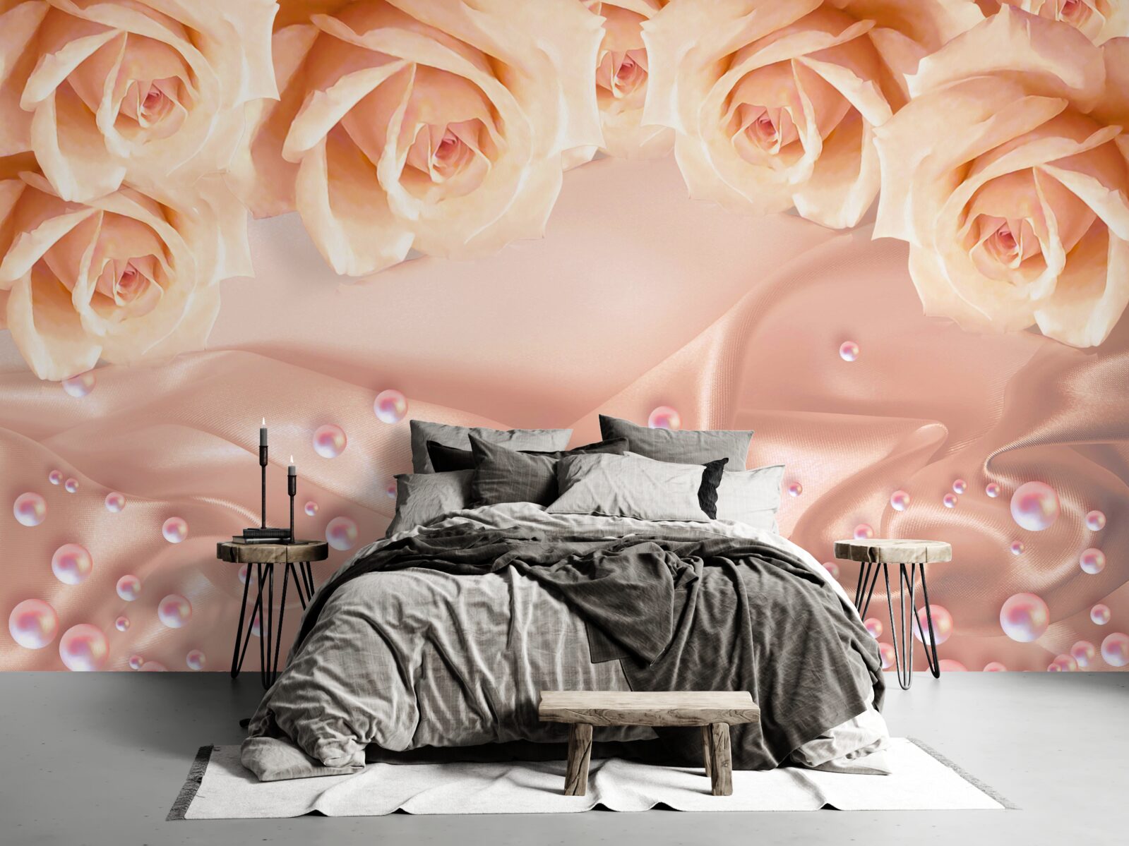 Fototapeta perly a oranžové ruže