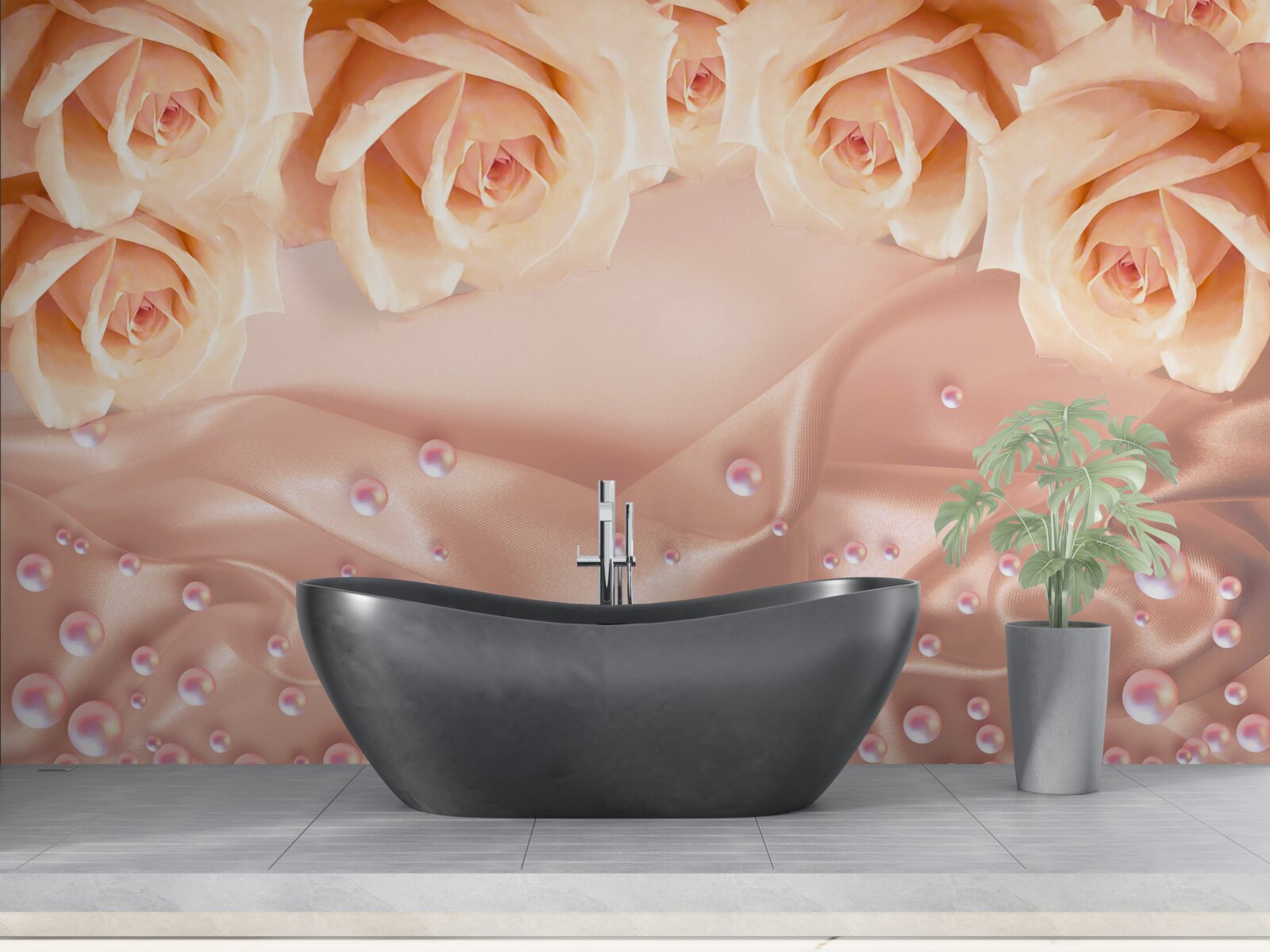 Fototapeta perly a oranžové ruže