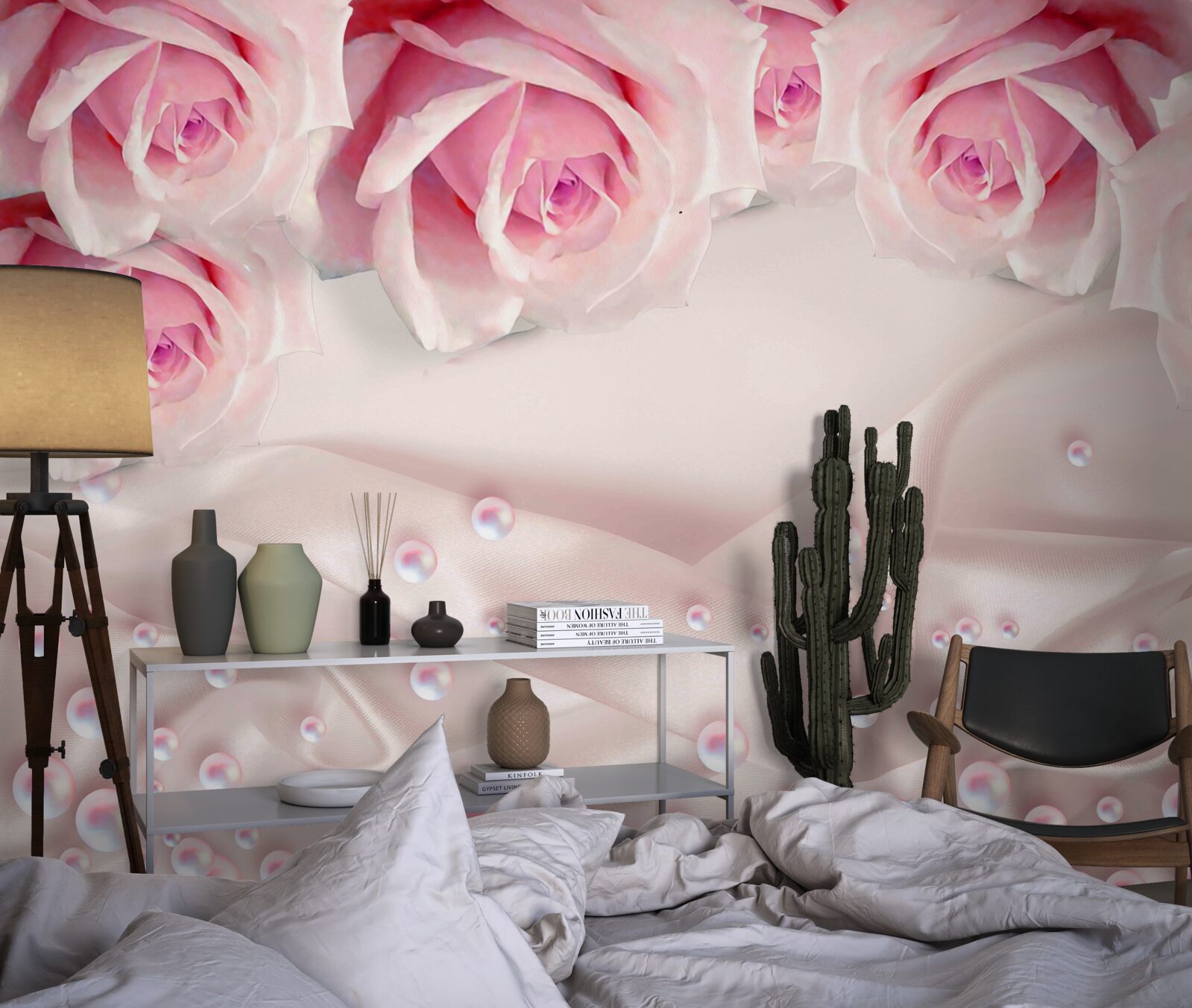 Fototapeta perly a ružové kvety