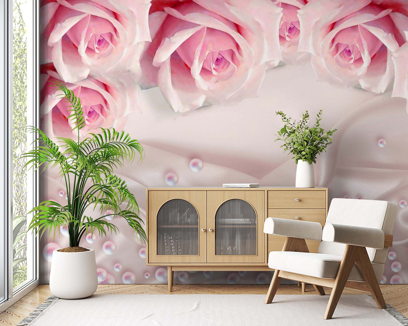 Fototapeta perly a ružové kvety