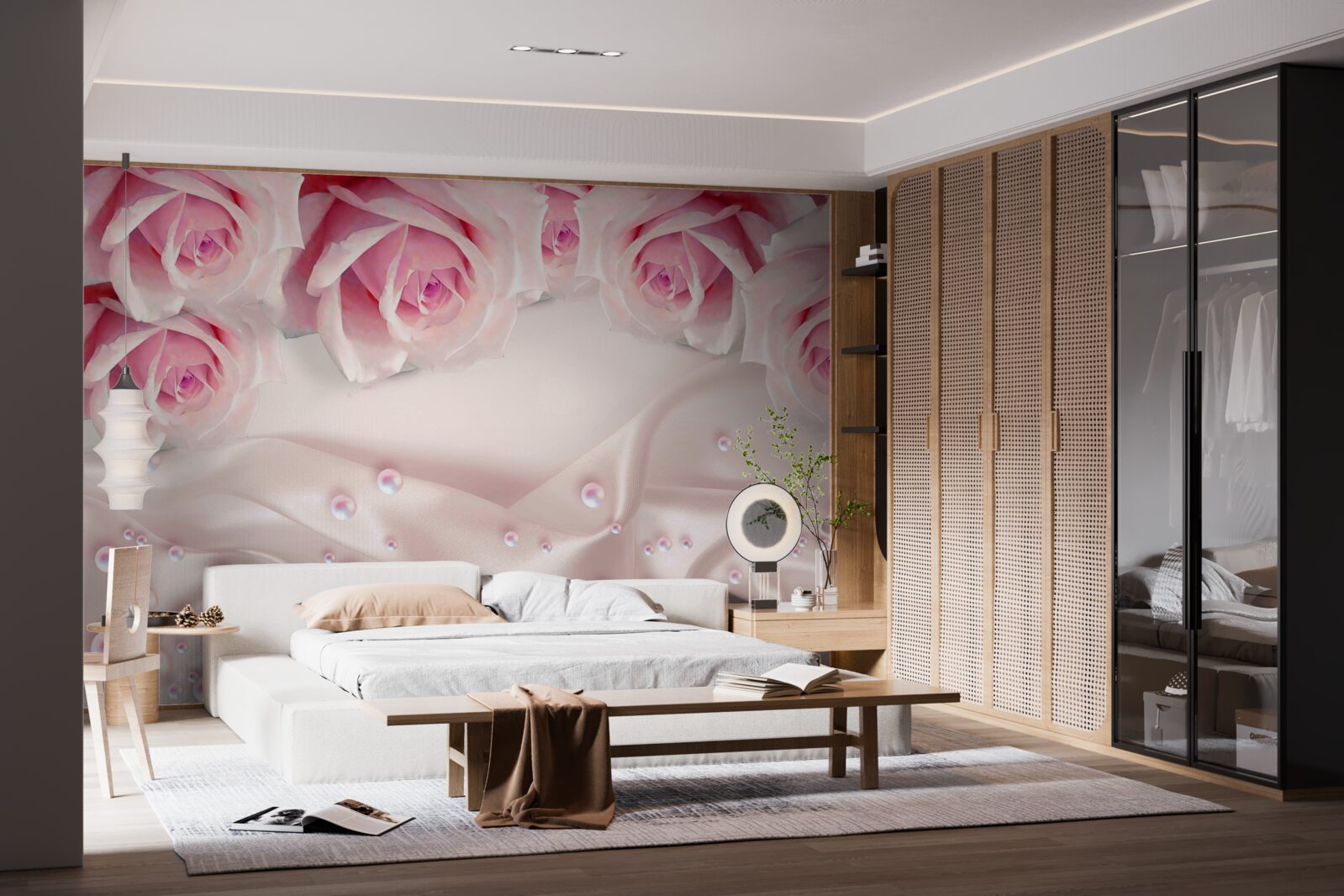 Fototapeta perly a ružové kvety