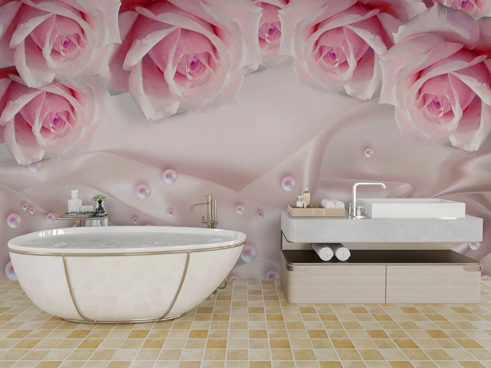 Fototapeta perly a ružové kvety