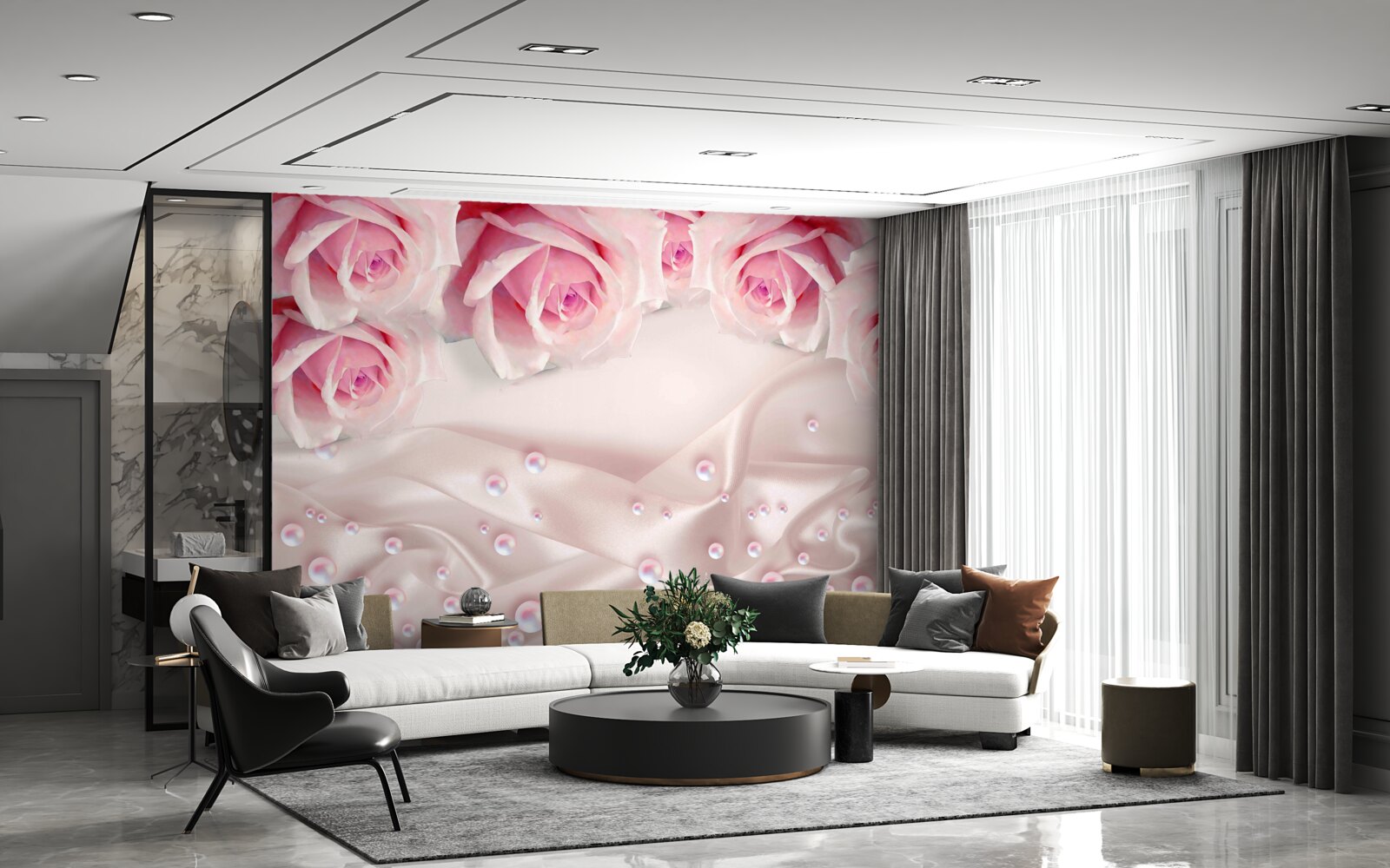 Fototapeta perly a ružové kvety