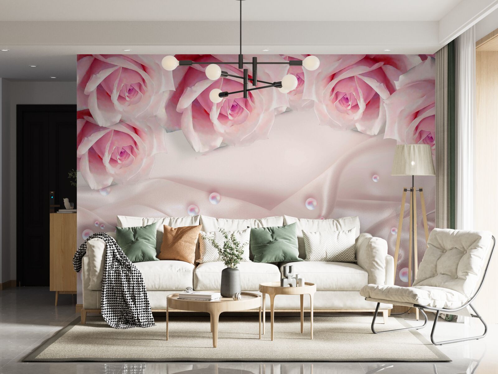 Fototapeta perly a ružové kvety