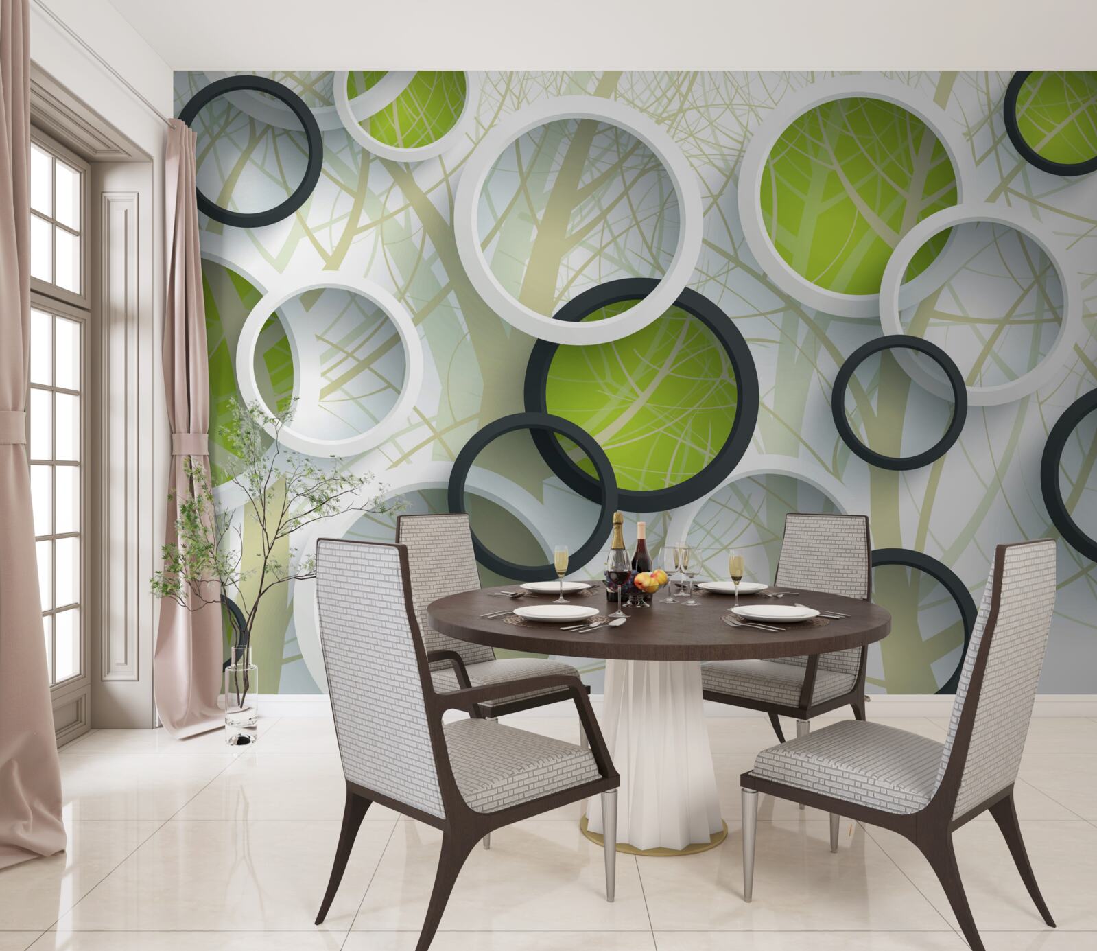 Fototapeta biele a zelené kruhy nad sebou