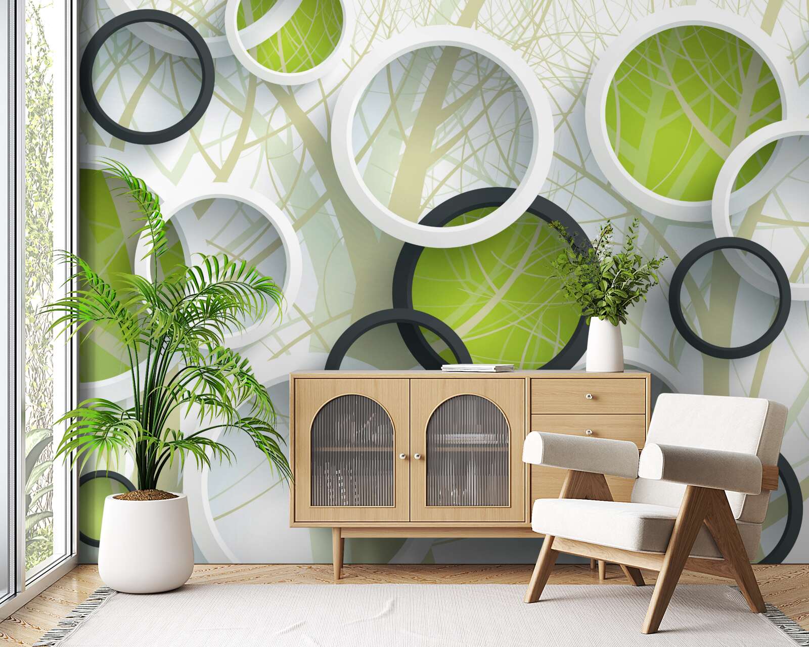 Fototapeta biele a zelené kruhy nad sebou