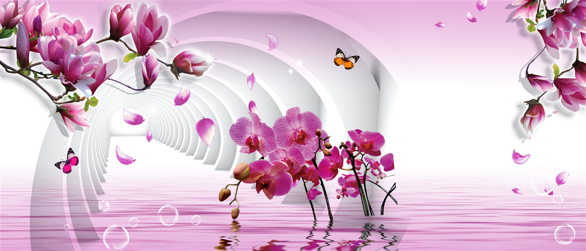 Fototapeta koláž z jemných fialových kvetov magnólie