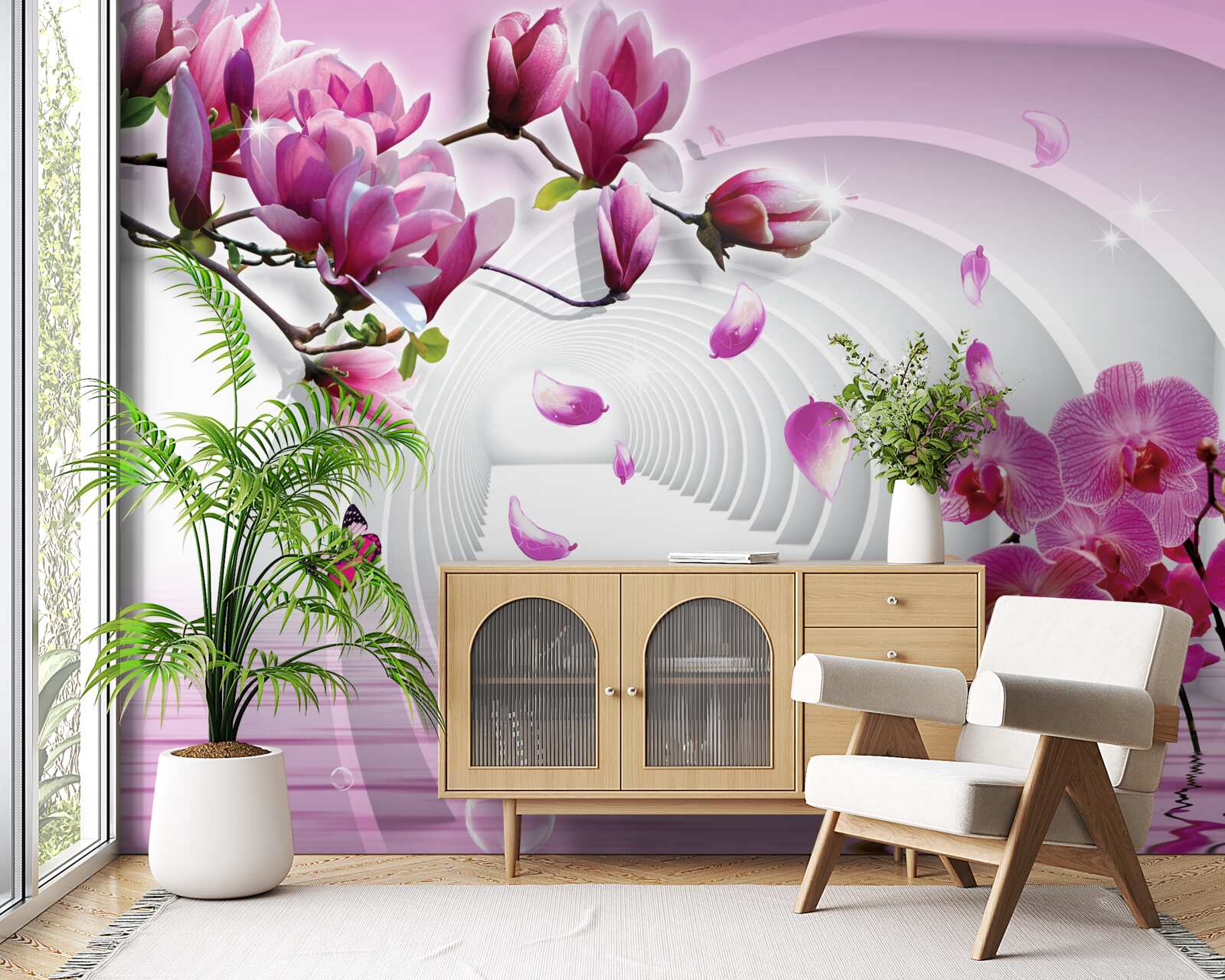 Fototapeta koláž z jemných fialových kvetov magnólie