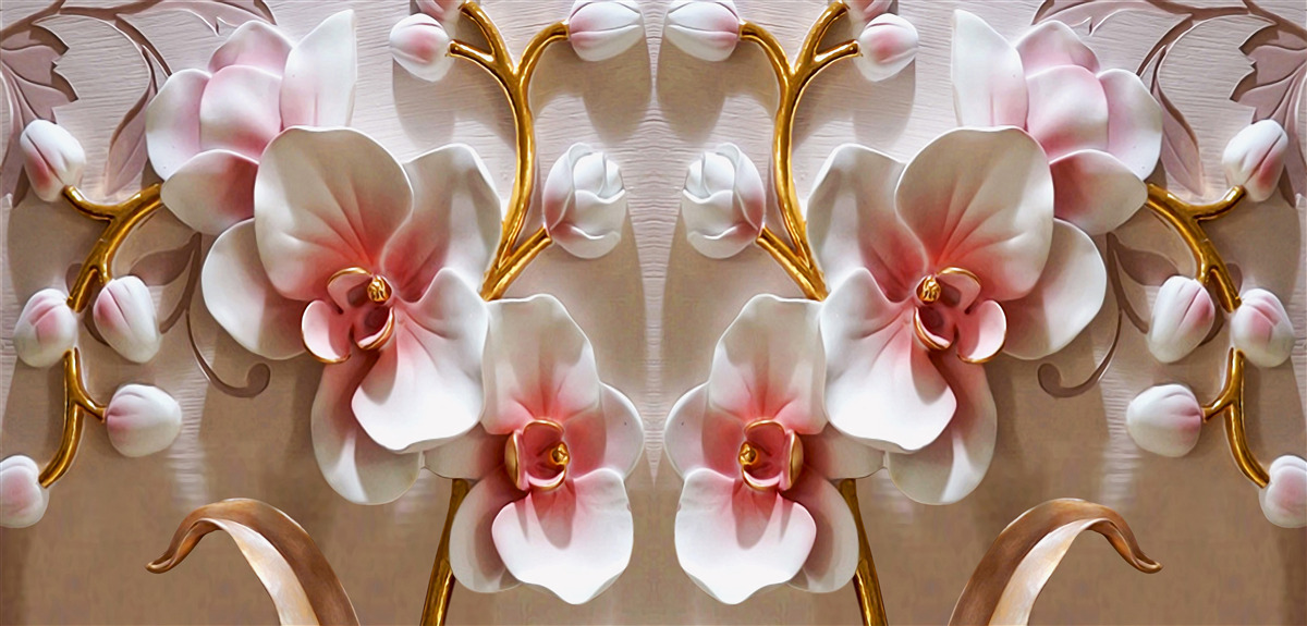 Fototapeta púčiky orchideí odrážajúce sa v snehobielej farbe