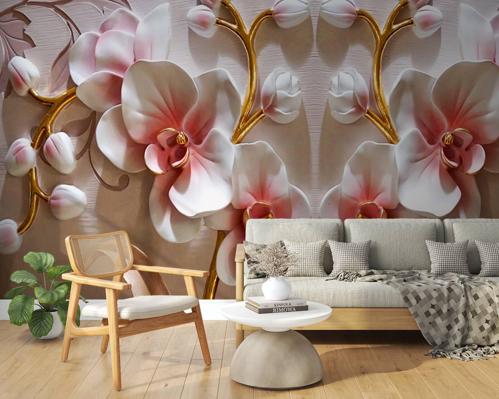 Fototapeta púčiky orchideí odrážajúce sa v snehobielej farbe