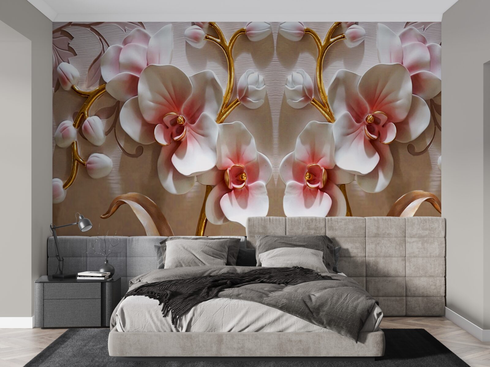 Fototapeta púčiky orchideí odrážajúce sa v snehobielej farbe