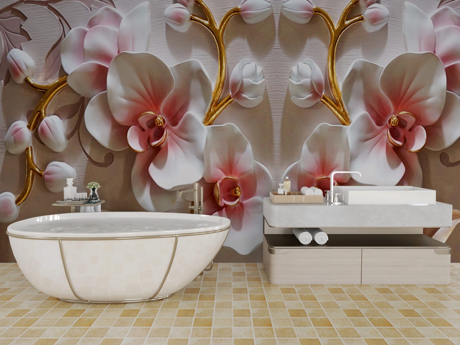 Fototapeta púčiky orchideí odrážajúce sa v snehobielej farbe