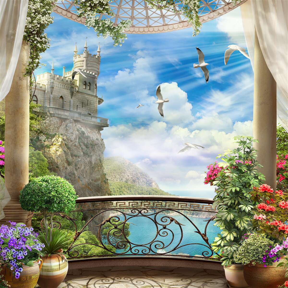 Fototapeta terasa s výhľadom na lastovičie útočisko