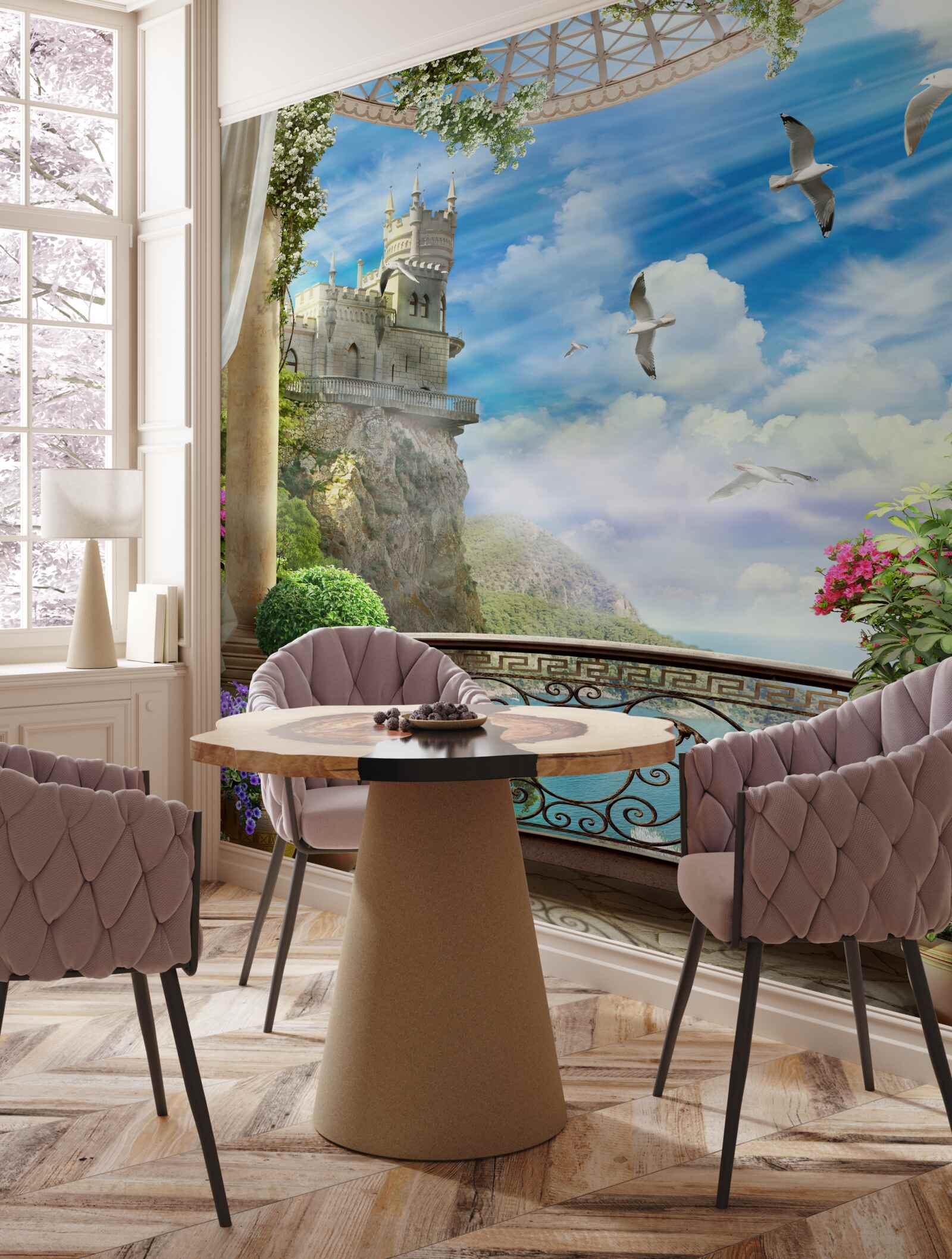 Fototapeta terasa s výhľadom na lastovičie útočisko