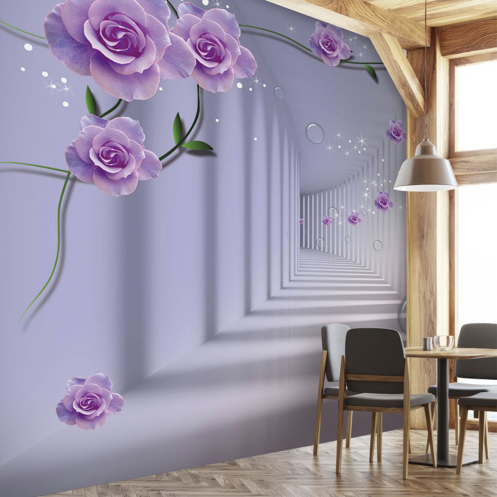 Fototapeta v perspektíve tunel zdobený fialovou ružou