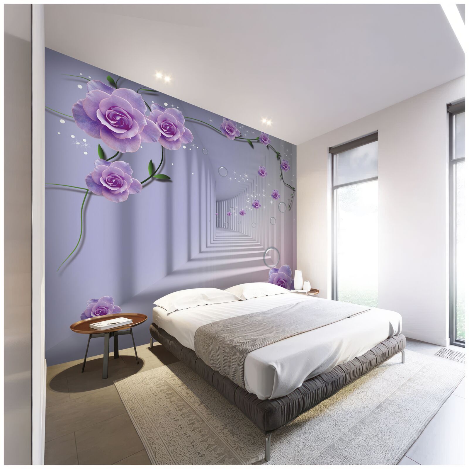 Fototapeta v perspektíve tunel zdobený fialovou ružou