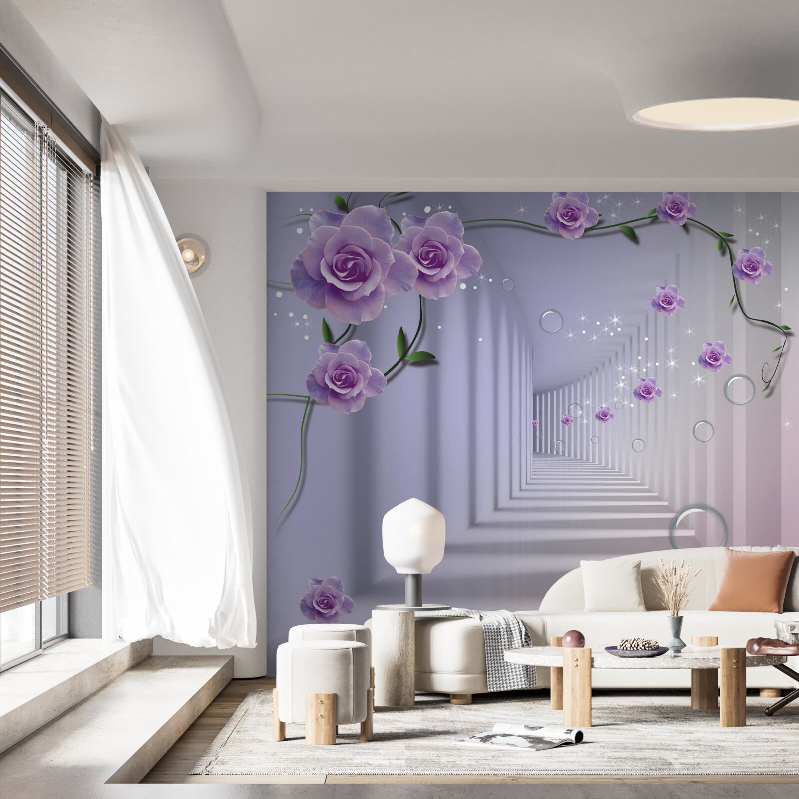 Fototapeta v perspektíve tunel zdobený fialovou ružou