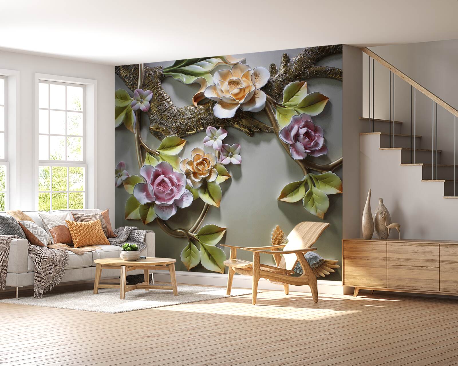 Fototapeta lotosové kvety v odtieňoch žltej a bielofialovej a vtáčik