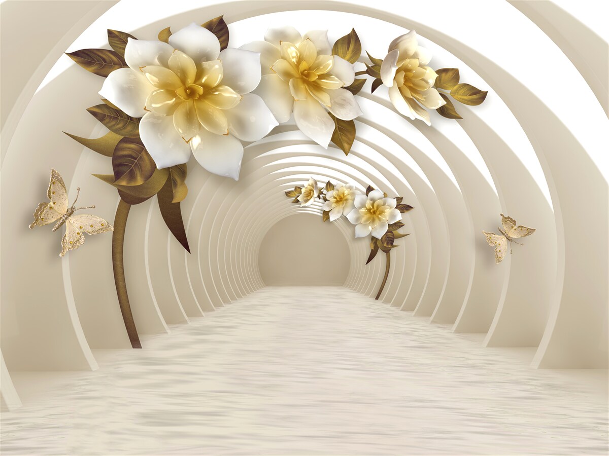 Fototapeta pri perspektívnom pohľade môžete vidieť biele lotosy zdobené zlatom