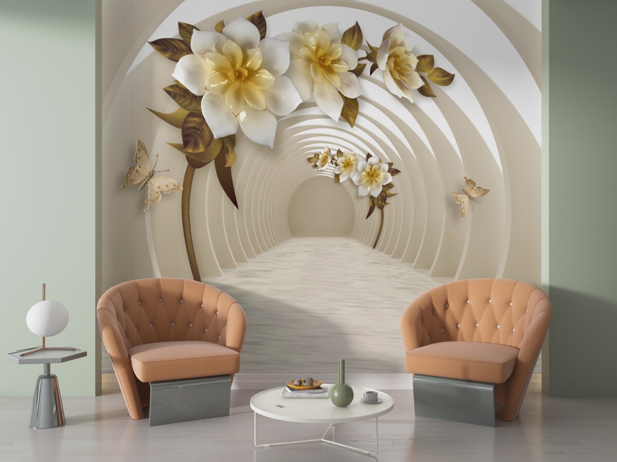 Fototapeta pri perspektívnom pohľade môžete vidieť biele lotosy zdobené zlatom