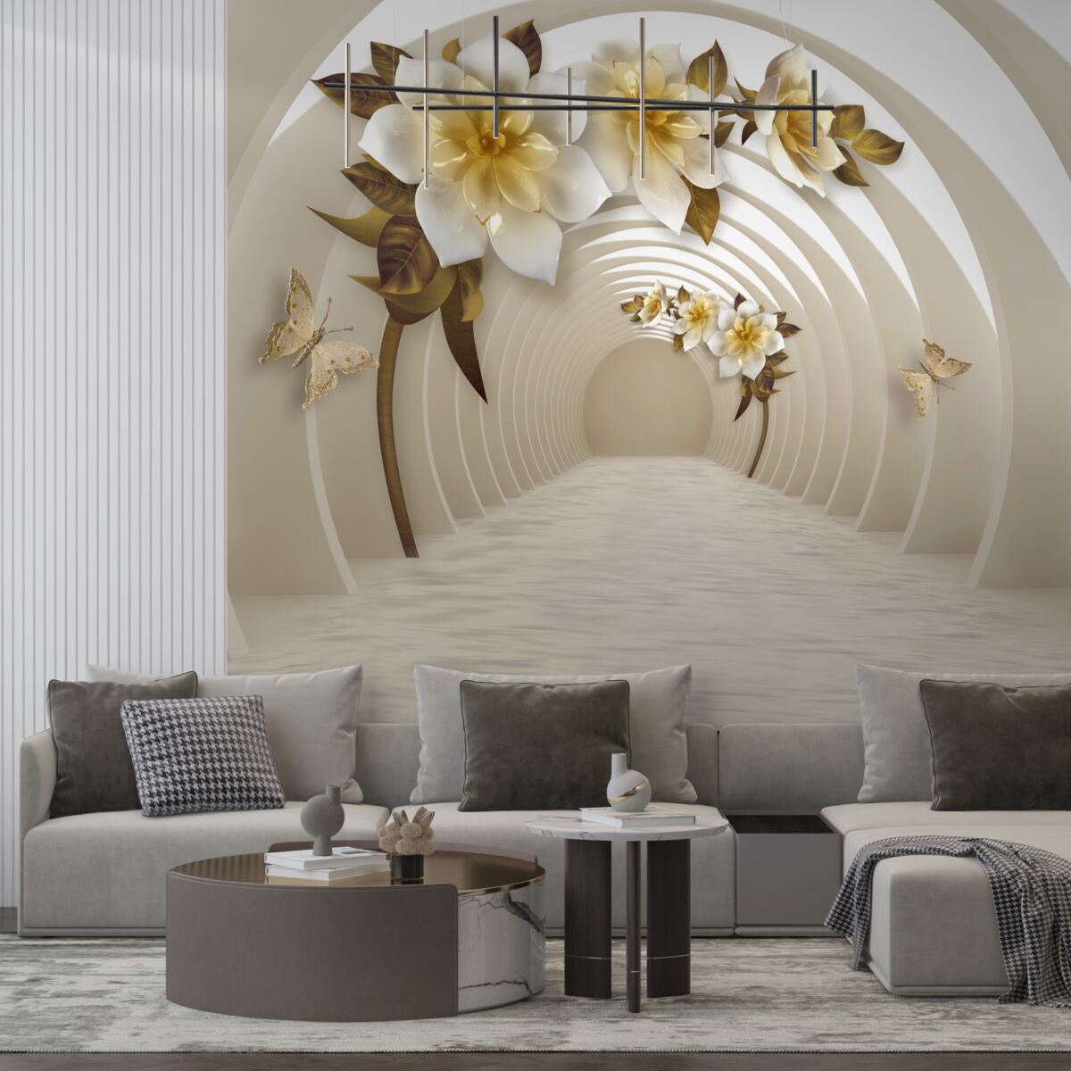 Fototapeta pri perspektívnom pohľade môžete vidieť biele lotosy zdobené zlatom