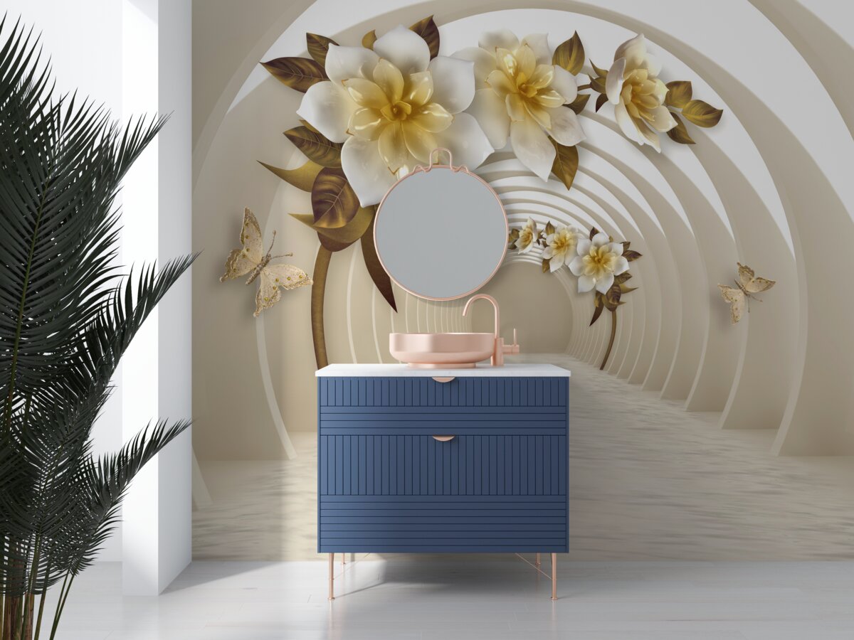 Fototapeta pri perspektívnom pohľade môžete vidieť biele lotosy zdobené zlatom