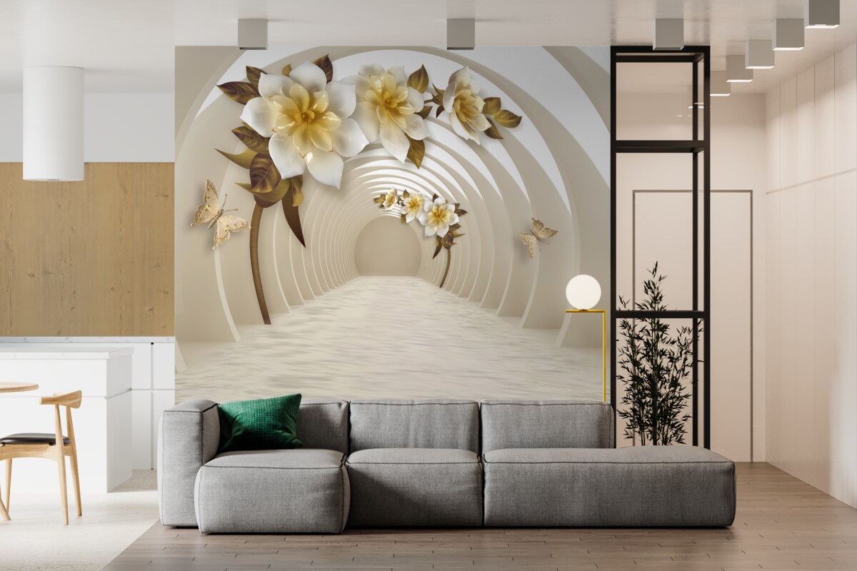 Fototapeta pri perspektívnom pohľade môžete vidieť biele lotosy zdobené zlatom