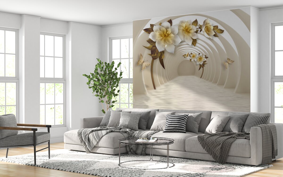 Fototapeta pri perspektívnom pohľade môžete vidieť biele lotosy zdobené zlatom