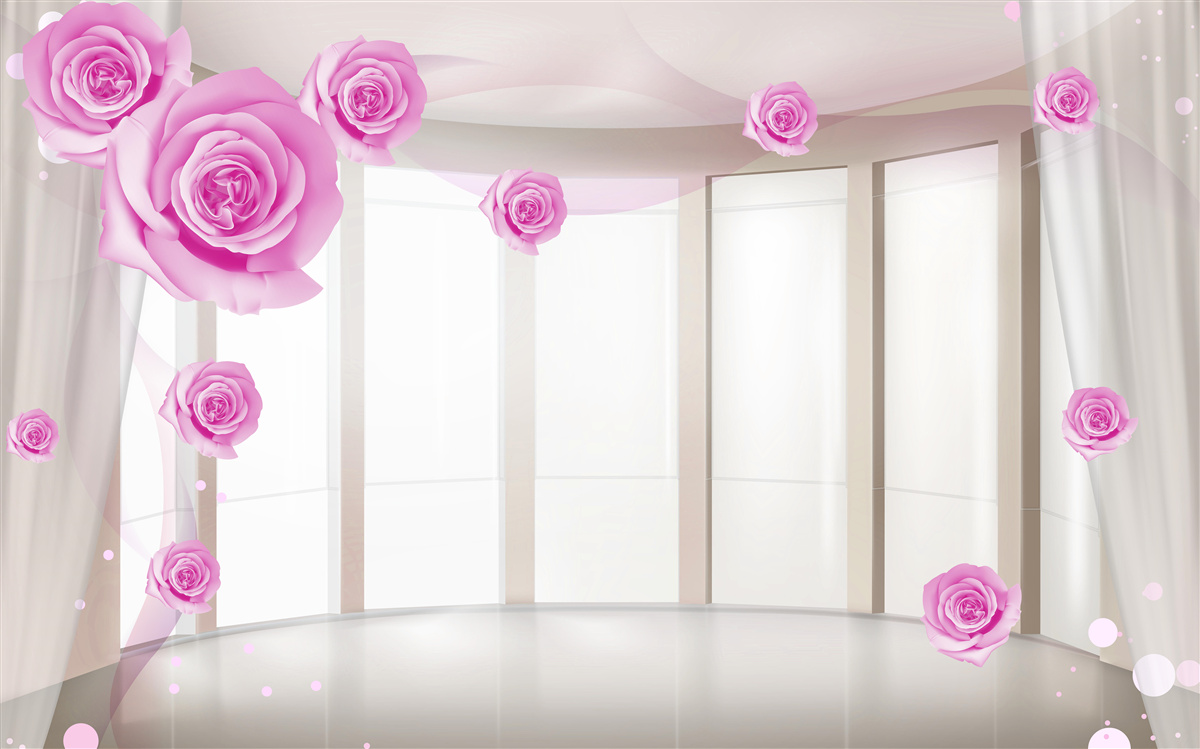 Fototapeta terasa s panoramatickým výhľadom a rozkvitnutými ružami