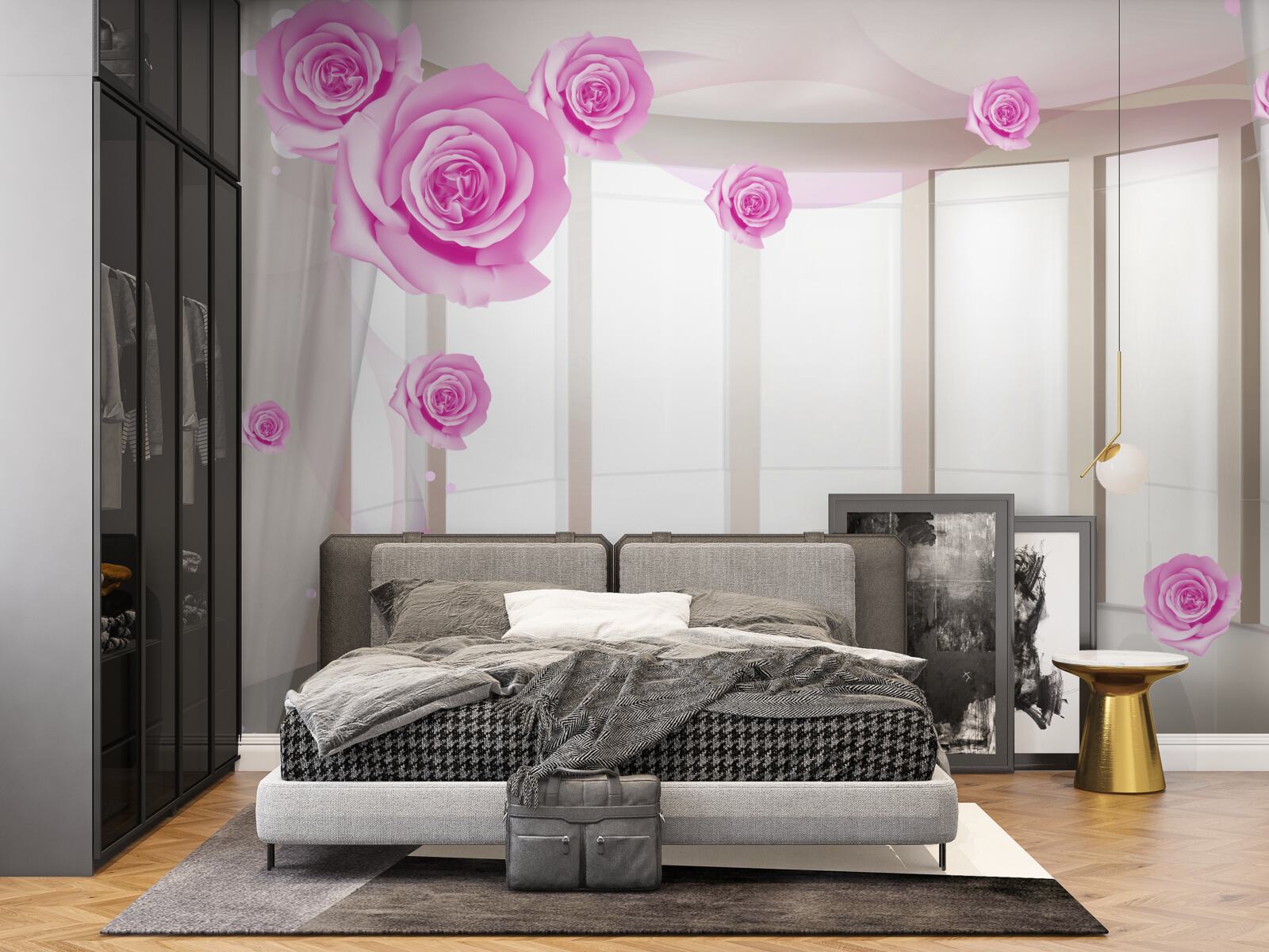 Fototapeta terasa s panoramatickým výhľadom a rozkvitnutými ružami