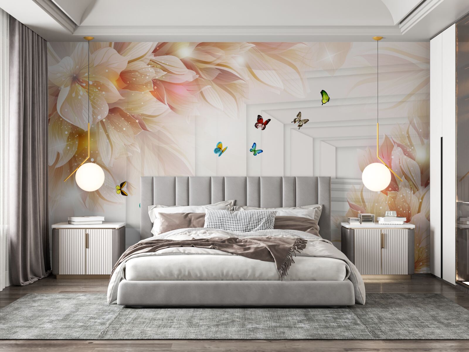 Fototapeta tunel je plný farieb: kvetov a farebných motýľov