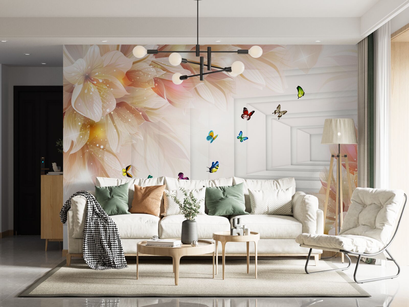 Fototapeta tunel je plný farieb: kvetov a farebných motýľov