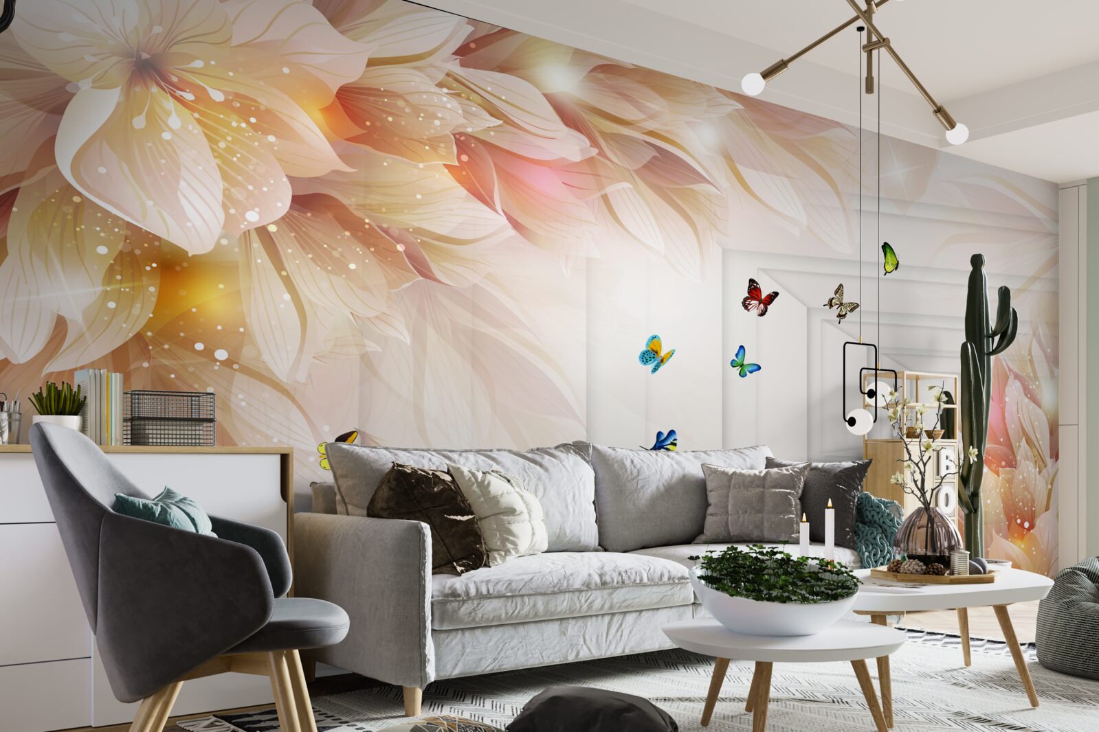 Fototapeta tunel je plný farieb: kvetov a farebných motýľov