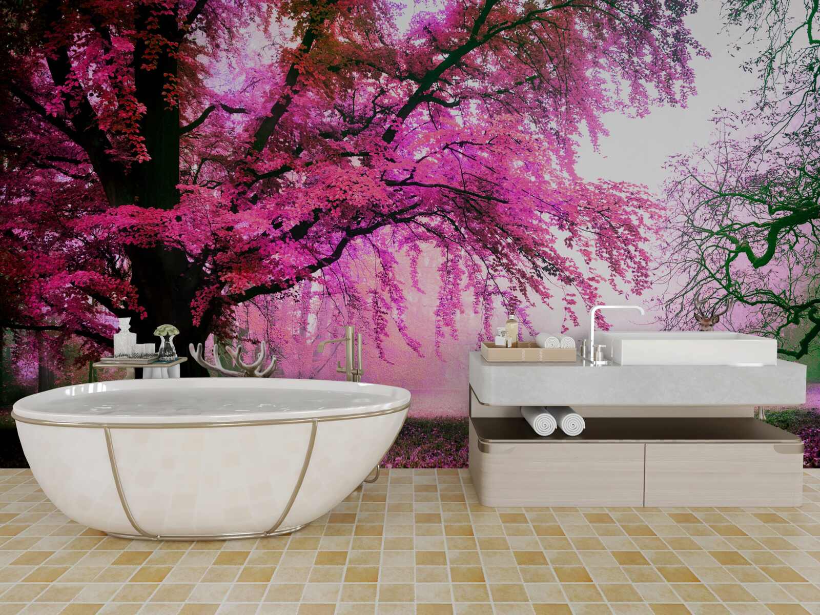 Fototapeta okolo lieta sakura v ružovom