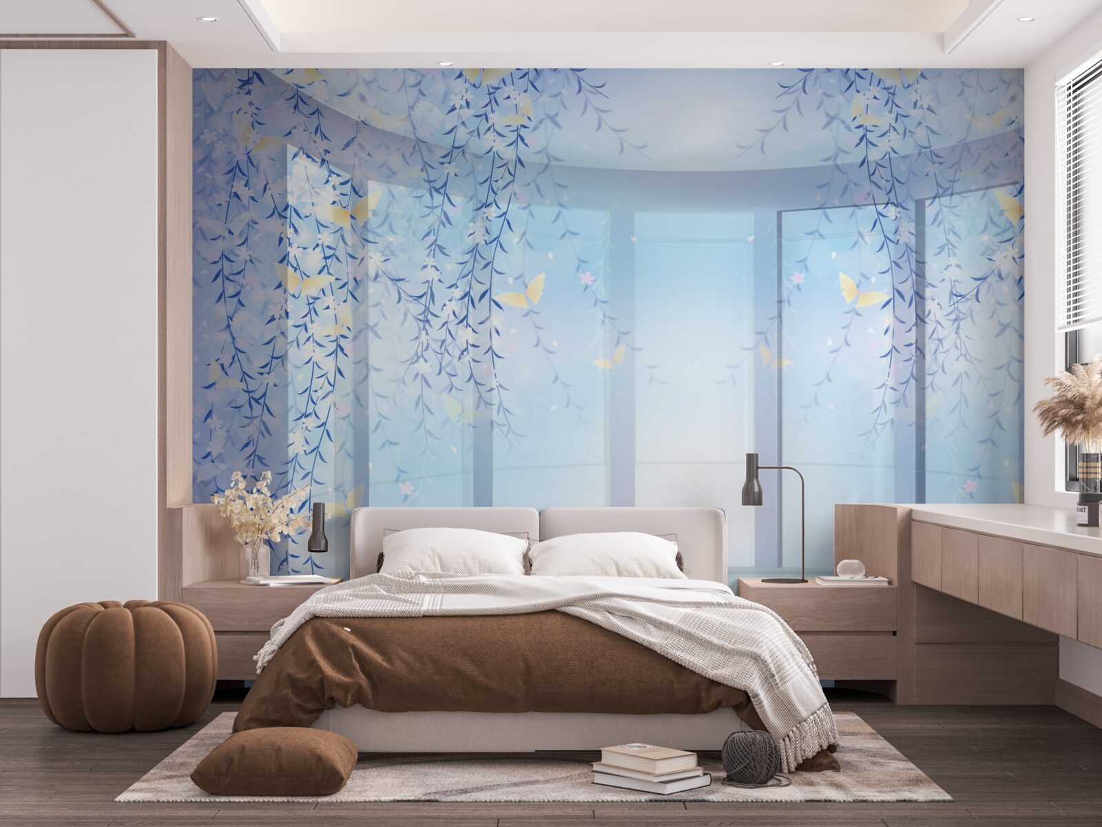 Fototapeta balkón s panoramatickým výhľadom v odtieňoch modrej