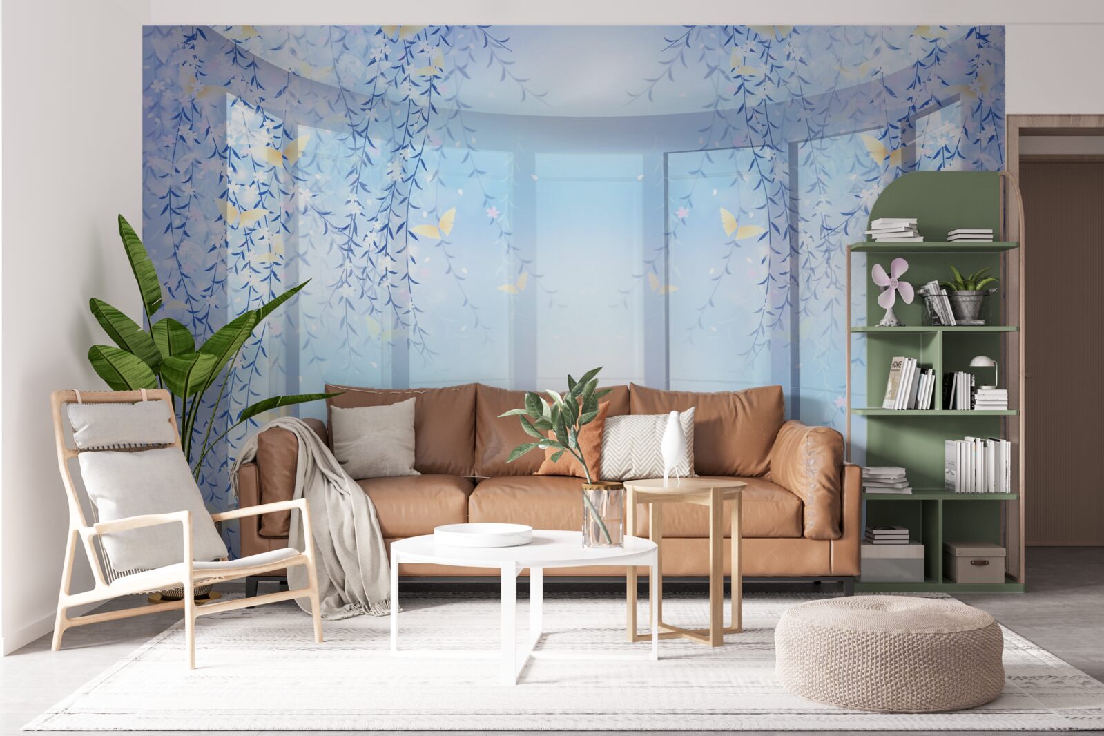 Fototapeta balkón s panoramatickým výhľadom v odtieňoch modrej